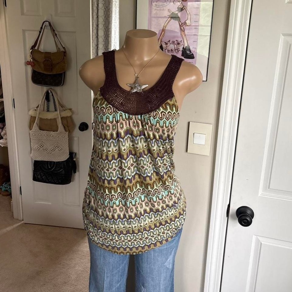 y2k 2000s boho crochet trim patterned tank top - Picture 5 of 7